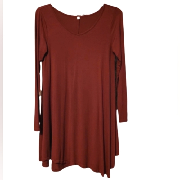 Merlot Long Sleeve Asymmetrical Dress - Picture 2 of 5